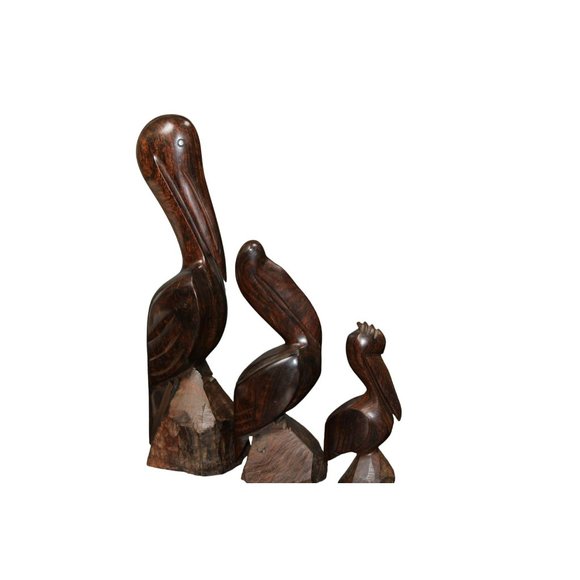 Set of 3 Ironwood Pelican Carved Statues approx $50 - Picture 3 of 16